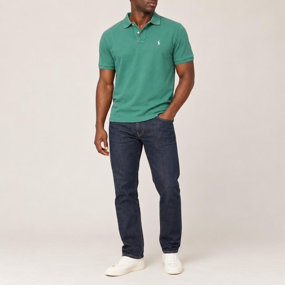 Polo Ralph Lauren Mens Green Custom Slim Fit Polo Shirt Large Pink Pony